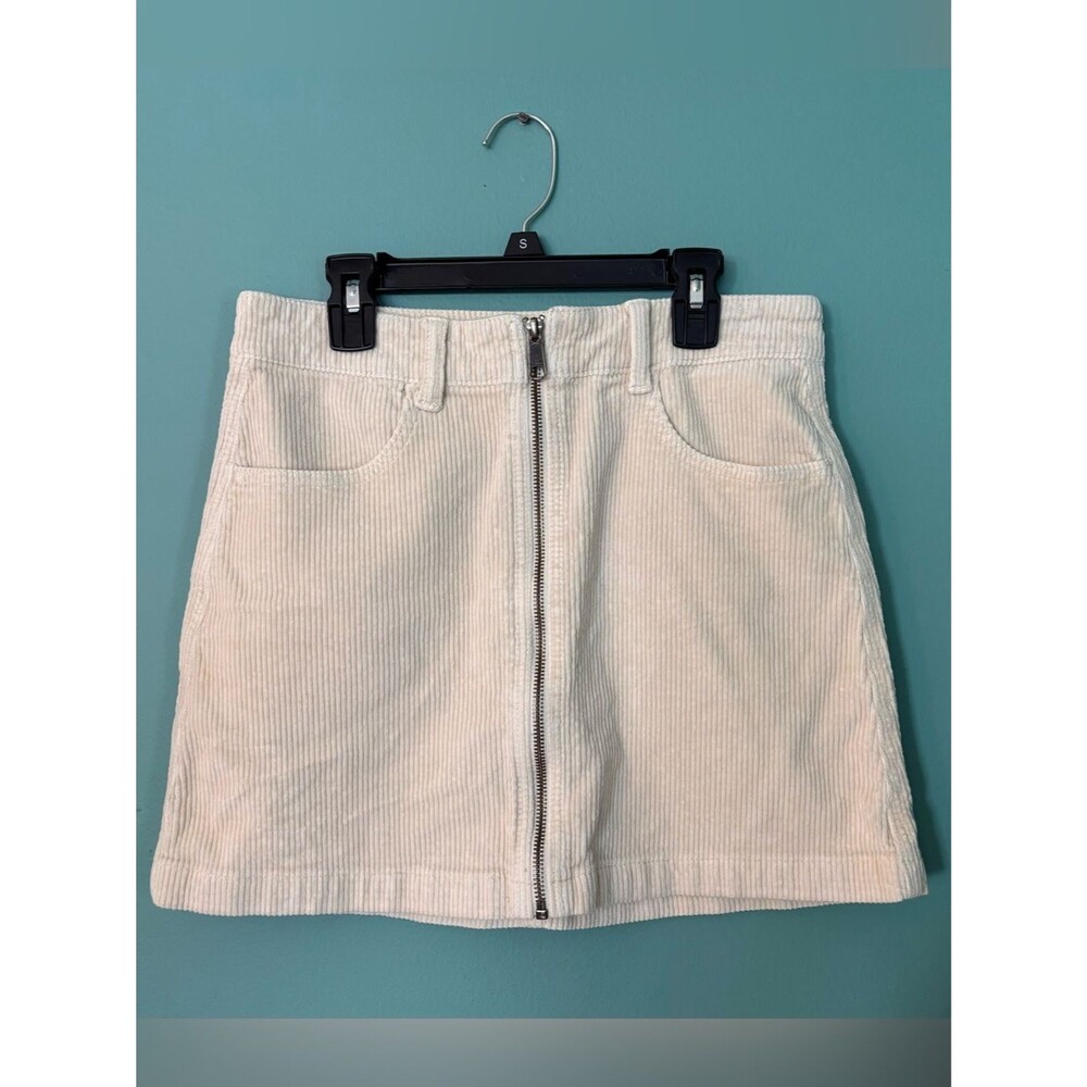 American Eagle Super Hi-Rise A-Line Corduroy Mini Skirt Cream 4